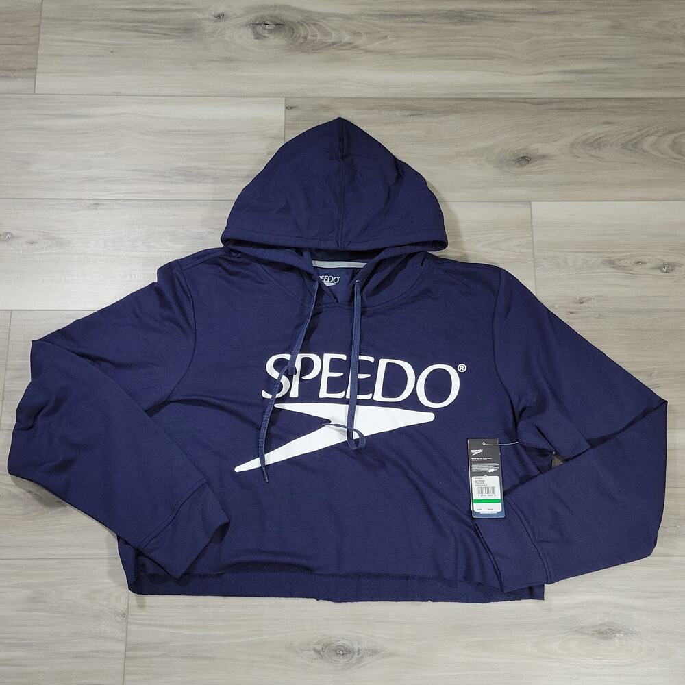 Speedo Women's Sweatshirt Vintage Cropped Hoodie Navy Large New